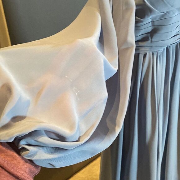 Women’s V-Neck Chiffon Full Length Bridesmaid Dress Corset Back Leg Slit Size 14 - Picture 9 of 13